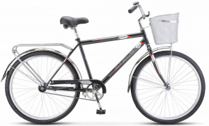 26" Stels Navigator-200 C Велосипед (Z010, 1 скорость, Сталь, 19", тёмно-серый, Ножной тормоз ( с корзиной ))