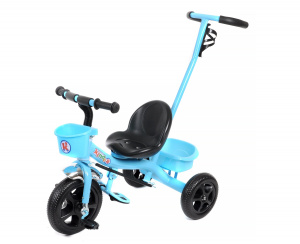 3-х колесный Kinder LH508 Велосипед 4 шт (LH-508B, 1-2 лет, Корзина на руле, родительская ручка, багажник, EVA, синий)